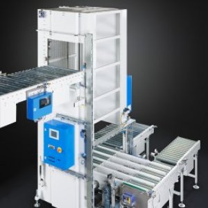 Vertikalförderer - Eintaktung der Produkte mittels Kunststoffketten Umsetzer