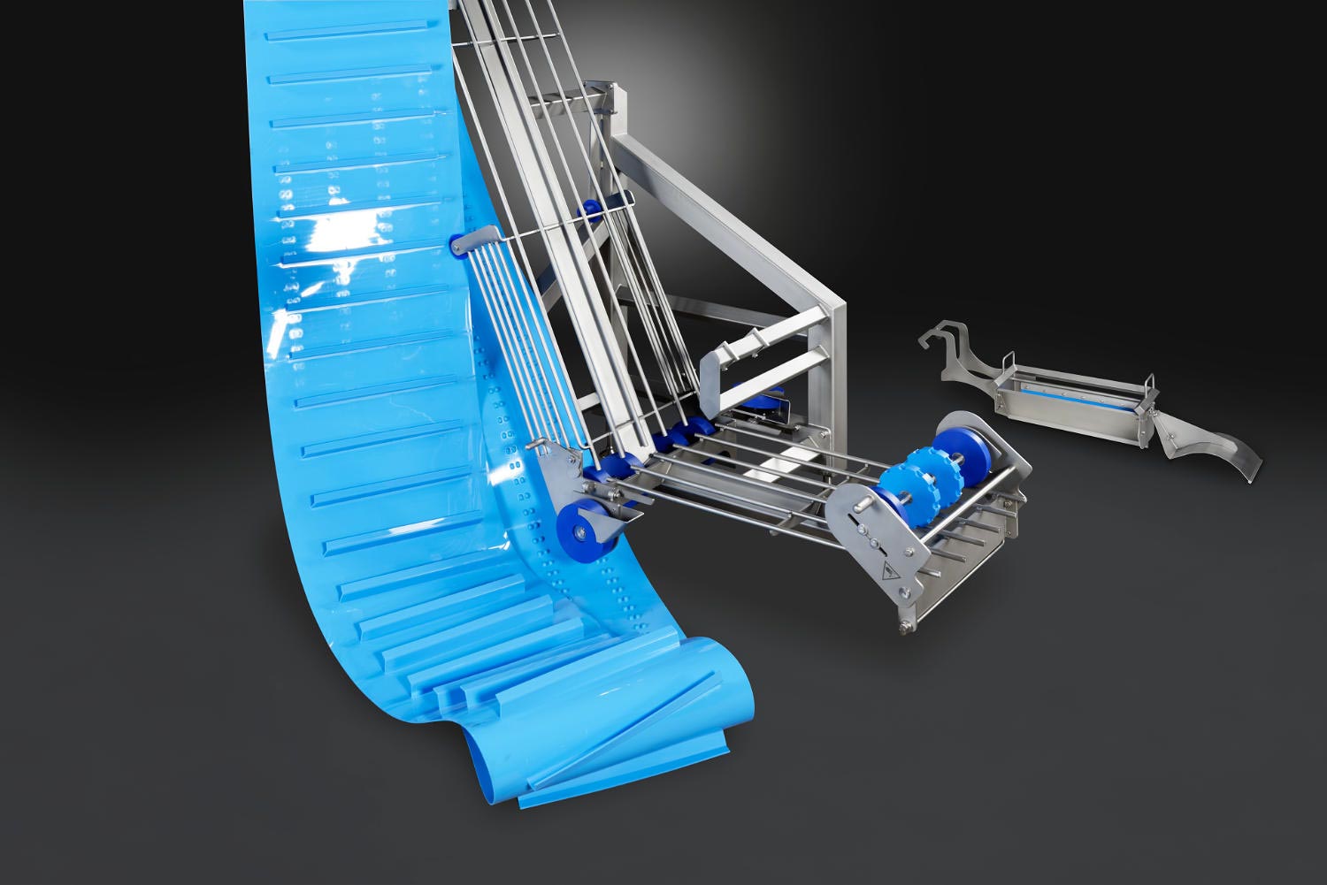 Vertical conveyor with cranked flights